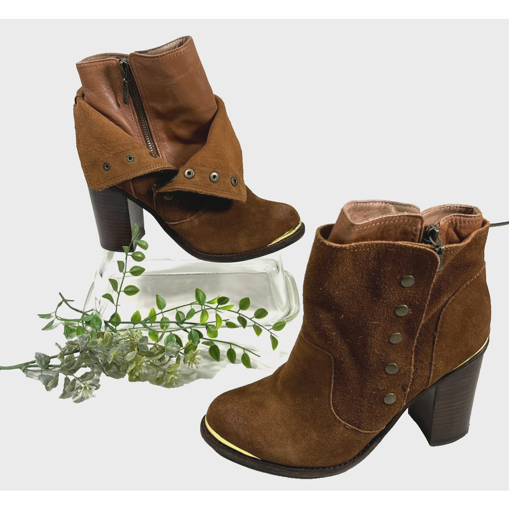 Zigi Girl Brown Suede Booties Boots Womens Size 9 Zip Snap Layer Toe Cap - Picture 16 of 16